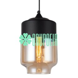 Lampara Cristal Cilindro Ambar Negro Pantalla Vidrio Colgante Techo Edison