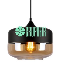 Lampara Cristal Cuenco Ambar Negro Pantalla Vidrio Colgante Techo Edison
