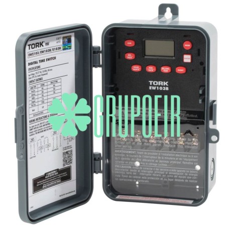 Timer EW103B Tork Digital 7 Días 40A 120V 277V 1HP 2P1T Hotel Edificio