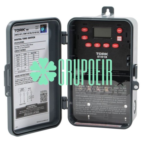 Timer E101B Tork Digital 120V 277V 40A 1HP 1P1T 7 Dias Alberca Cisterna