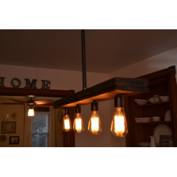 Candelabro Lampara Vintage Industrial Madera y Tuberia 4 Focos Edison