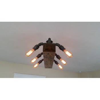 Candelabro Lampara Vintage Industrial Madera y Rustics 6 Focos Edison