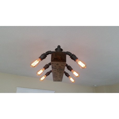 Candelabro Lampara Vintage Industrial Madera y Rustics 6 Focos Edison