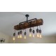 Candelabro Lampara Vintage Industrial Madera y Tuberia 8 Focos Edison
