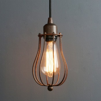 Lampara Vintage Industrial Colgante Jaula Round Cage Edison Rusted