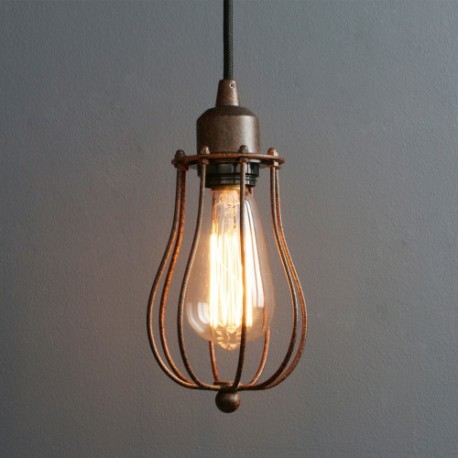 Lampara Vintage Industrial Colgante Jaula Round Cage Edison Rusted