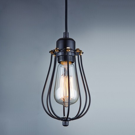 Lampara Vintage Industrial Colgante Jaula Round Cage Edison Black
