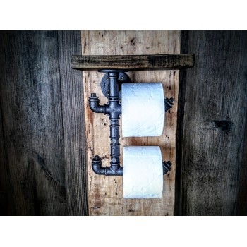 Despachador Doble Porta Papel Higienico Vintage Antiguo con Madera