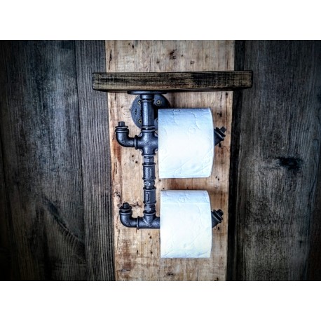 Despachador Doble Porta Papel Higienico Vintage Antiguo con Madera
