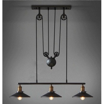 Candelabro 3 Lamparas Shade Pulley Classic Vintage Black