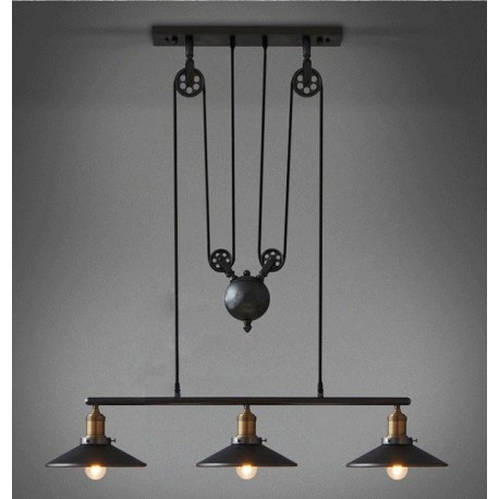 Candelabro 3 Lamparas Shade Pulley Classic Vintage Black
