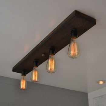 Lampara Vintage Industrial Techo Madera 4 Focos Edison