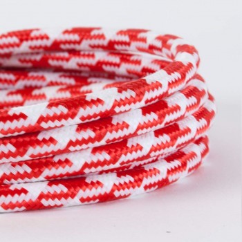 Cable Textil Vintage Houndstooth Blanco y Rojo Thick