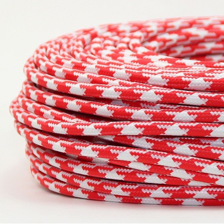 Cable Textil Vintage Eléctrico Retro Houndstooth Blanco y Rojo Slim