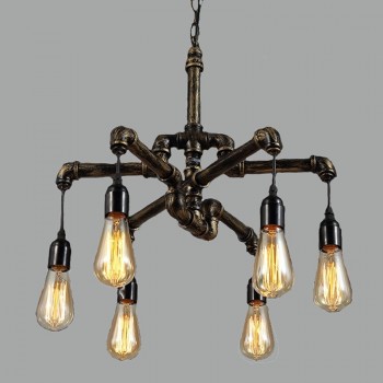 Candelabro Tuberia Lampara Vintage Industrial Araña 6 Focos Edison
