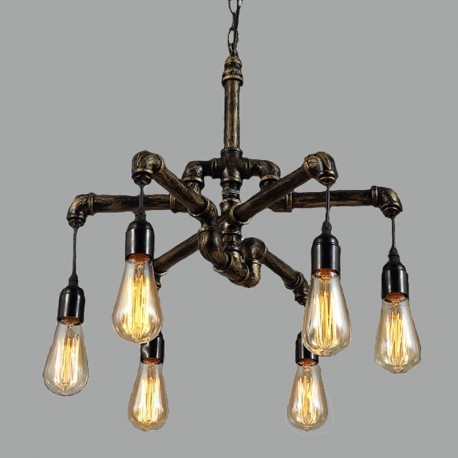 Candelabro Tuberia Lampara Vintage Industrial Araña 6 Focos Edison