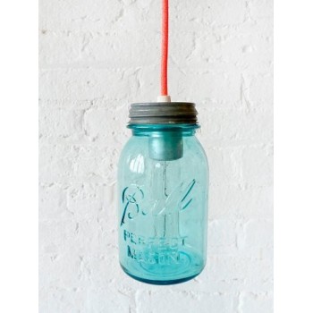 Lampara Vintage Industrial Mason Jar Edison Cristal Retro Azul
