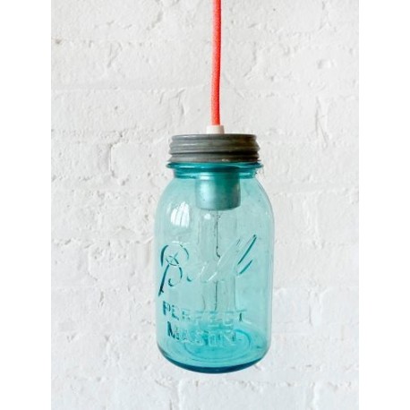 Lampara Vintage Industrial Mason Jar Edison Cristal Retro Azul