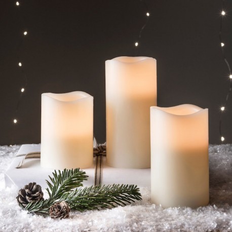 Velas Led Cera Blanco 3 Pzas Parpadeantes Luz Calida Pilas AAA Evento