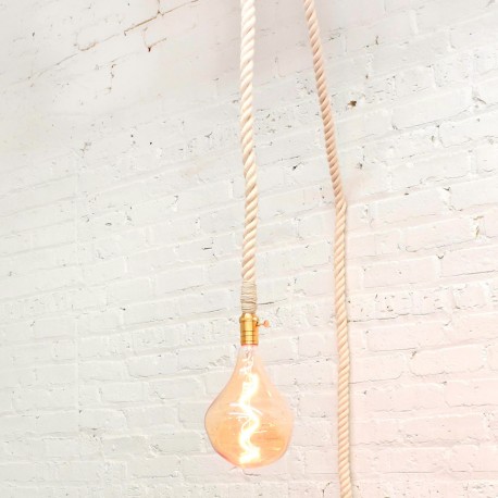 Lámpara Enchufe Cuerda Algodón Neutro Beige Crudo Recamara Buro Vintage