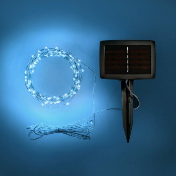 Luces de Hadas Solares Exterior Azul Jardín Evento Navideñas 10 Mts