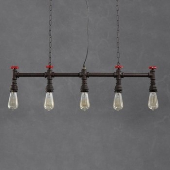 Candelabro Tuberia Lampara Vintage Industrial Llaves Rojas 5 Focos Edison
