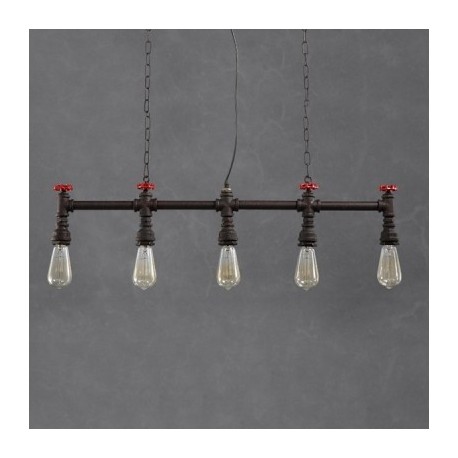 Candelabro Tuberia Lampara Vintage Industrial Llaves Rojas 5 Focos Edison