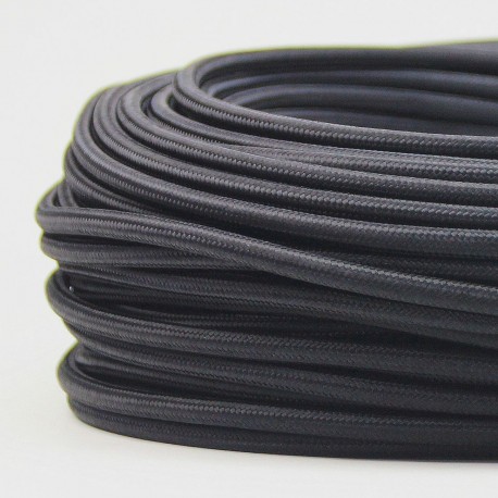 Cable Negro Textil Grueso Forrado Tejido Redondo Electrico 300V 2x18 7mm