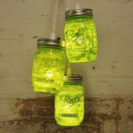 Candelabro Lampara Vintage Industrial Cluster 3 Mason Jars Verde