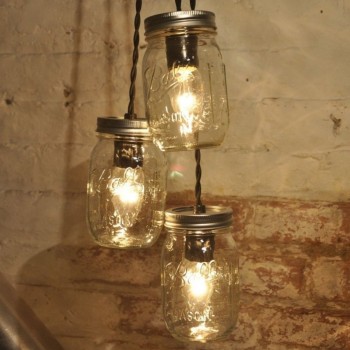 Candelabro Lampara Vintage Industrial Cluster 3 Mason Jars