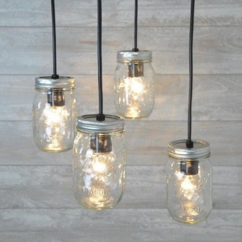 Candelabro Lampara Vintage Industrial Cluster 4 Mason Jars Transparente