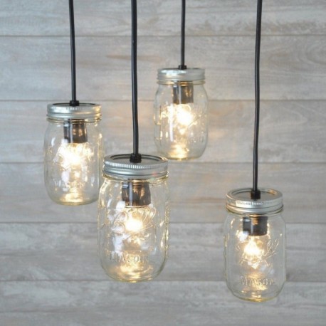 Candelabro Lampara Vintage Industrial Cluster 4 Mason Jars Transparente