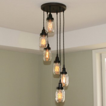 Candelabro Lampara Vintage Industrial Cluster 6 Mason Jars