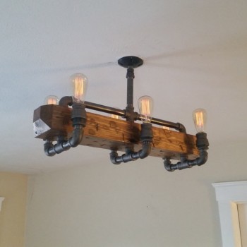 Candelabro Lampara Vintage Industrial Madera y Chandeliers 6 Focos Edison