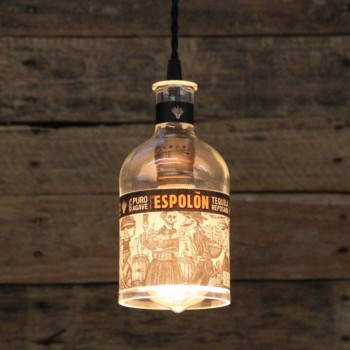 Lámpara Botella Tequila Espolón Reciclada Hecha a Mano Bar Barra Retro