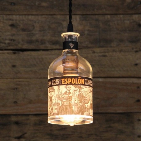 Lámpara Botella Tequila Espolón Reciclada Hecha a Mano Bar Barra Retro