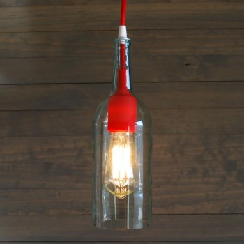 Lámpara Botella De Cristal Con Socket De Silicón Rojo Colgante Techo