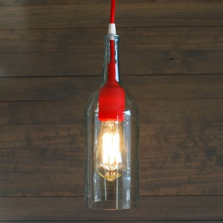 Lámpara Botella De Cristal Con Socket De Silicón Rojo Colgante Techo