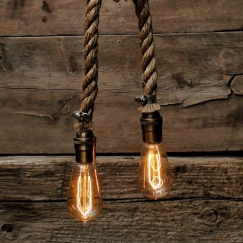 Candelabro Rope Lampara Vintage Industrial Cuerda 2 Focos Edison