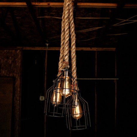 Candelabro Rope Lampara Vintage Industrial Cuerda 3 Cages Edison