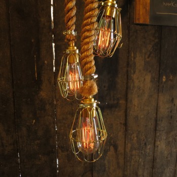 Candelabro Rope Lampara Vintage Industrial Cuerda 3 Jaulas Edison