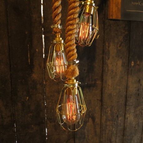 Candelabro Rope Lampara Vintage Industrial Cuerda 3 Jaulas Edison
