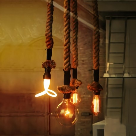Candelabro Rope Lampara Vintage Industrial Cuerda 4 Focos Edison