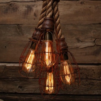 Candelabro Rope Lampara Vintage Industrial Cuerda 4 Jaulas Edison