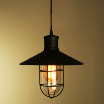 Lampara Cage Jaula Cupula Cristal Negro Colgante Vintage Industrial Retro