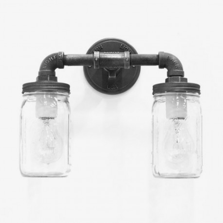 Lampara Vintage Industrial Mason Jar Doble Edison