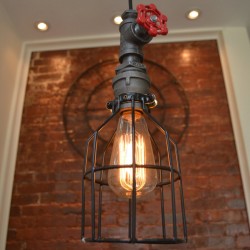 Lampara Vintage Industrial Pipe Birdcage Llave Roja