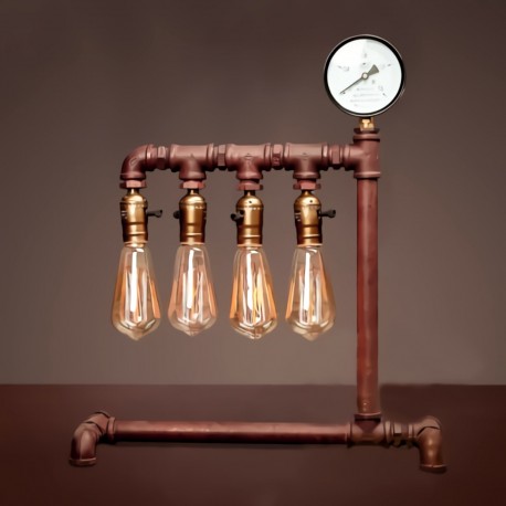 Lámpara Mesa de Noche Buro Recamara Industrial Retro 4 Focos Edison 