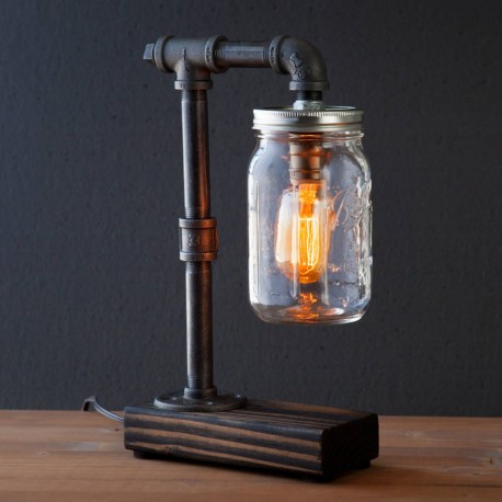 Lampara Vintage Industrial Mason Jar De Escritorio Antique
