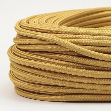 Cable Dorado Textil Grueso Forrado Tejido Electrico Vintage 300V 2x18 7mm